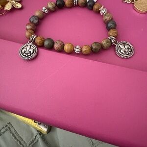 Silver and Brown Beaded Bracelet